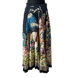 ISHYU Women's Size 8 Black Multi Color Native American Inspired Print Maxi Skirt